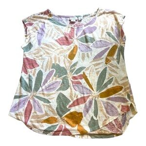 Nicole Miller 100% Linen Top Popover Sz M Palm Leaf Floral
